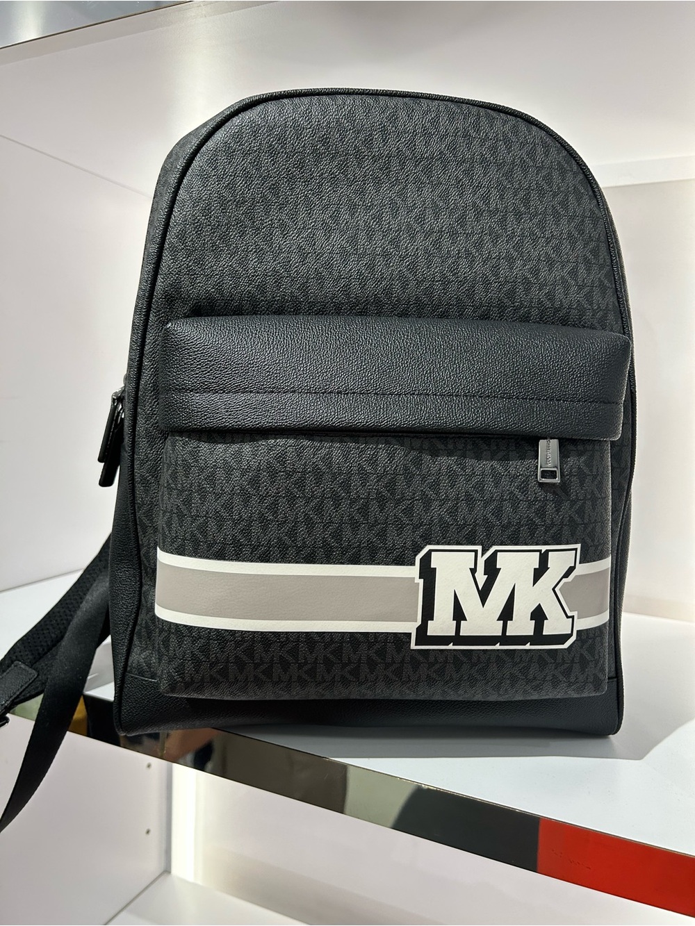 Michael Kors Black Logo-Print Backpack with Gray Accent black logo with tag new